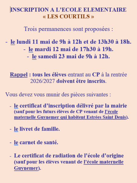 Inscription école élémentaire 